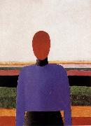 Kasimir Malevich The Bust of girl  wear purple dress oil